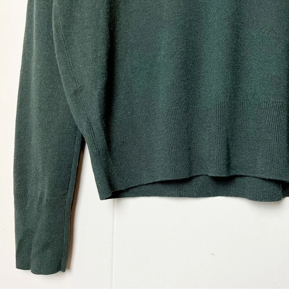 Theory Tie Neck Sweater Large mock button cutout lightweight green silk cashmere - Picture 5 of 10